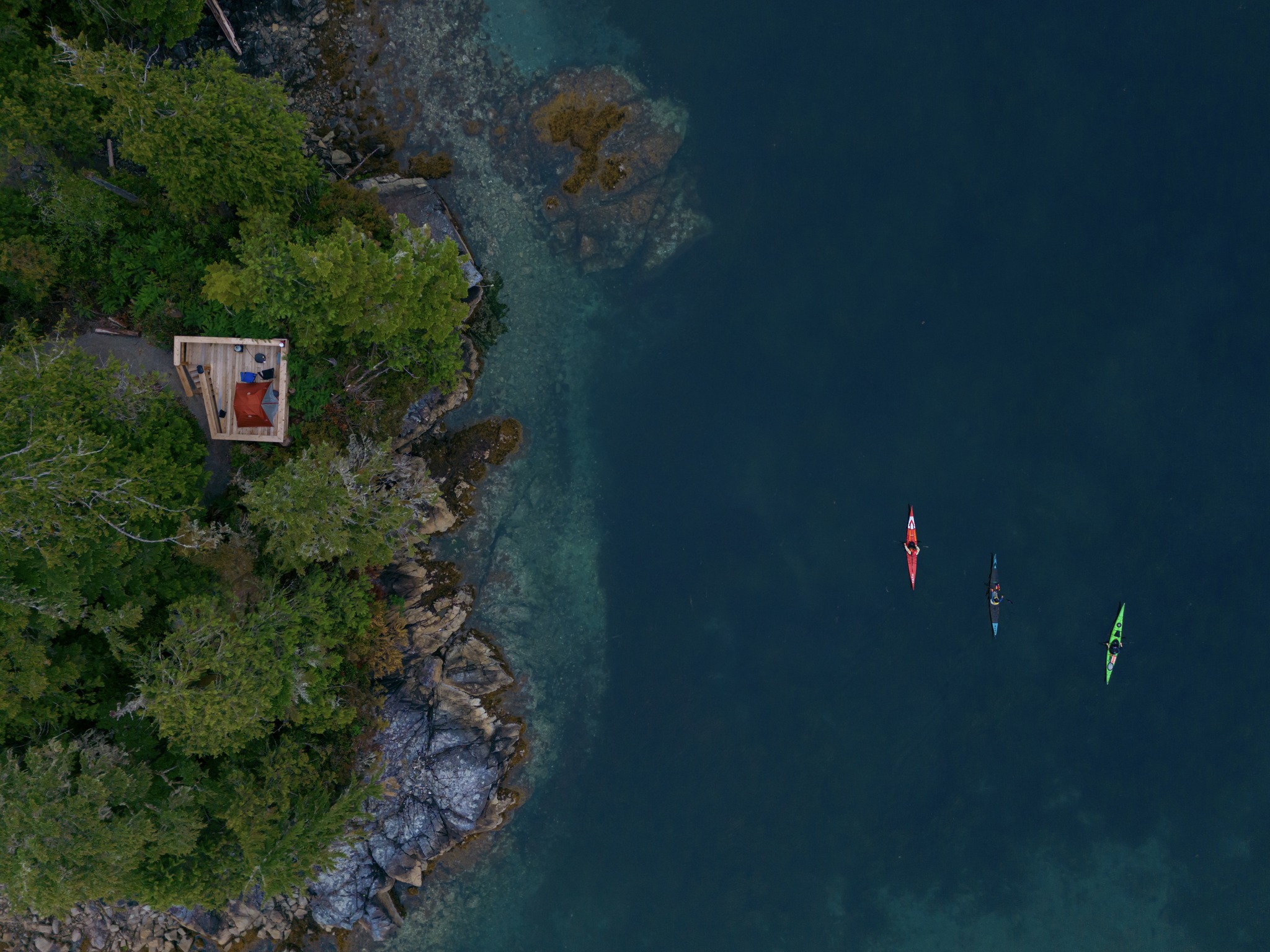 Overhead view of two kayakers