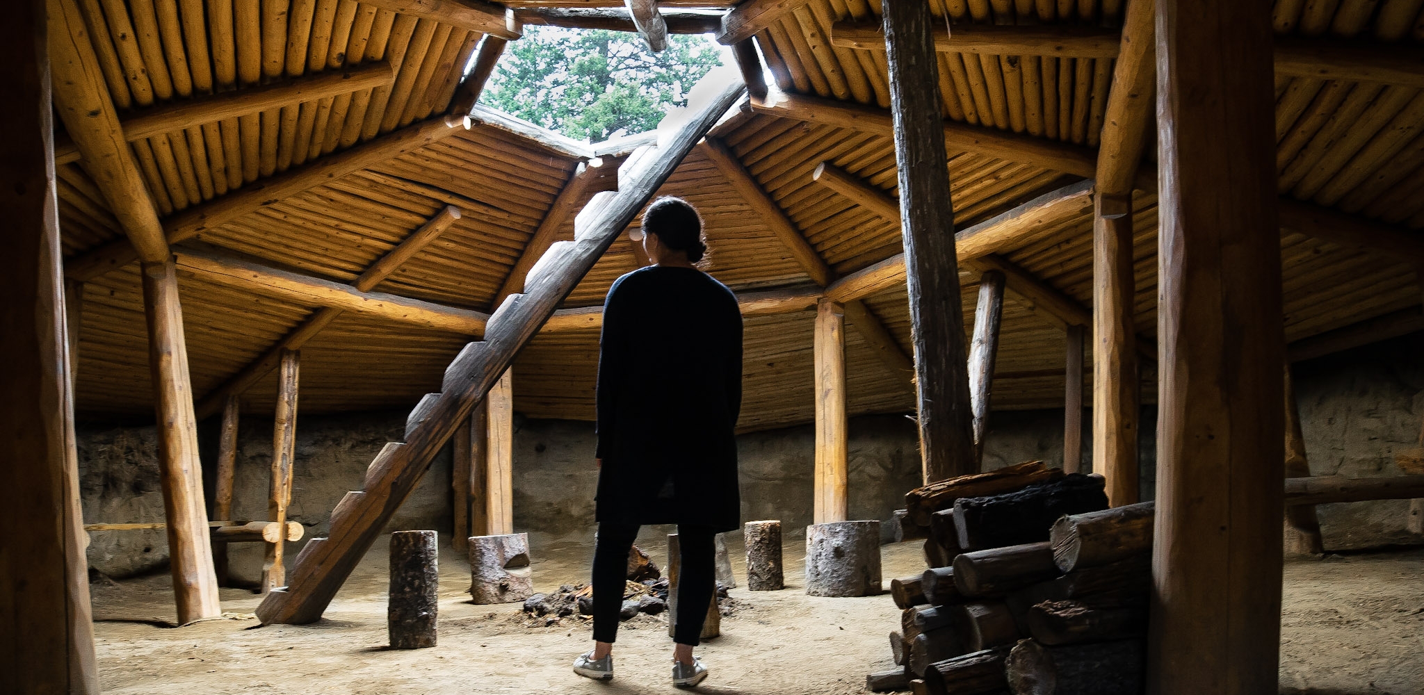 Woman standing in circle home