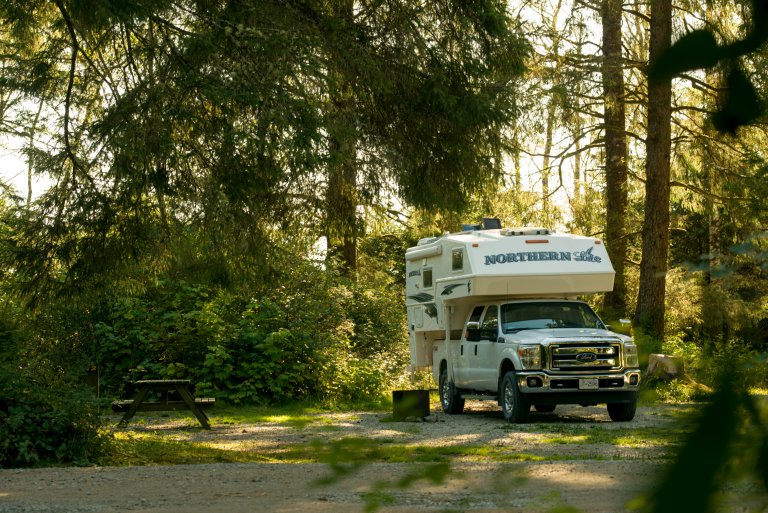 RV Camping Truck Parked at Pachena Bay Campground