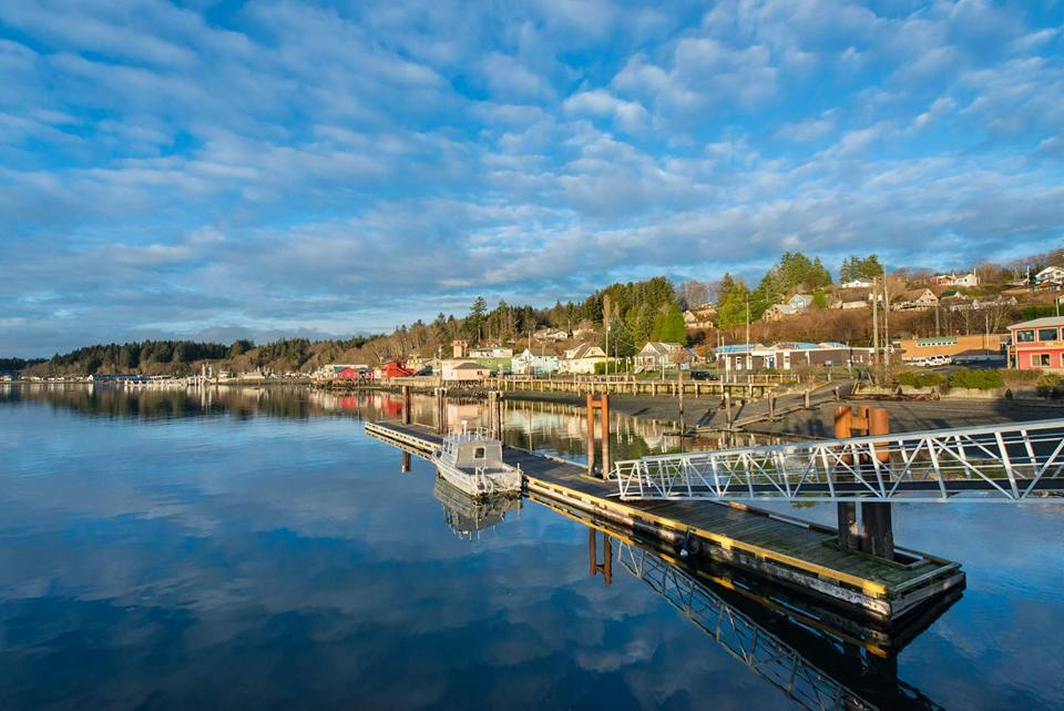 View of a lake and the shoreline with houses and docks