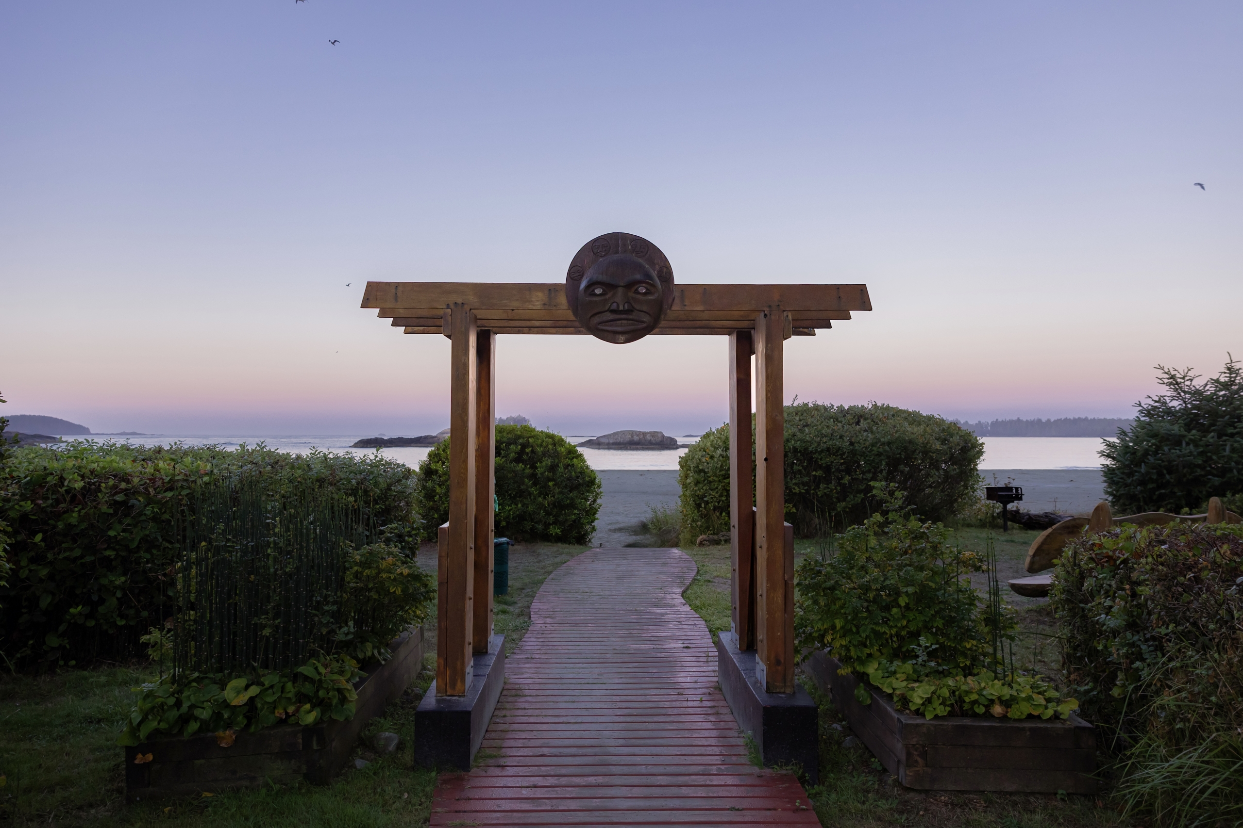 Entrance to the beach at sunset