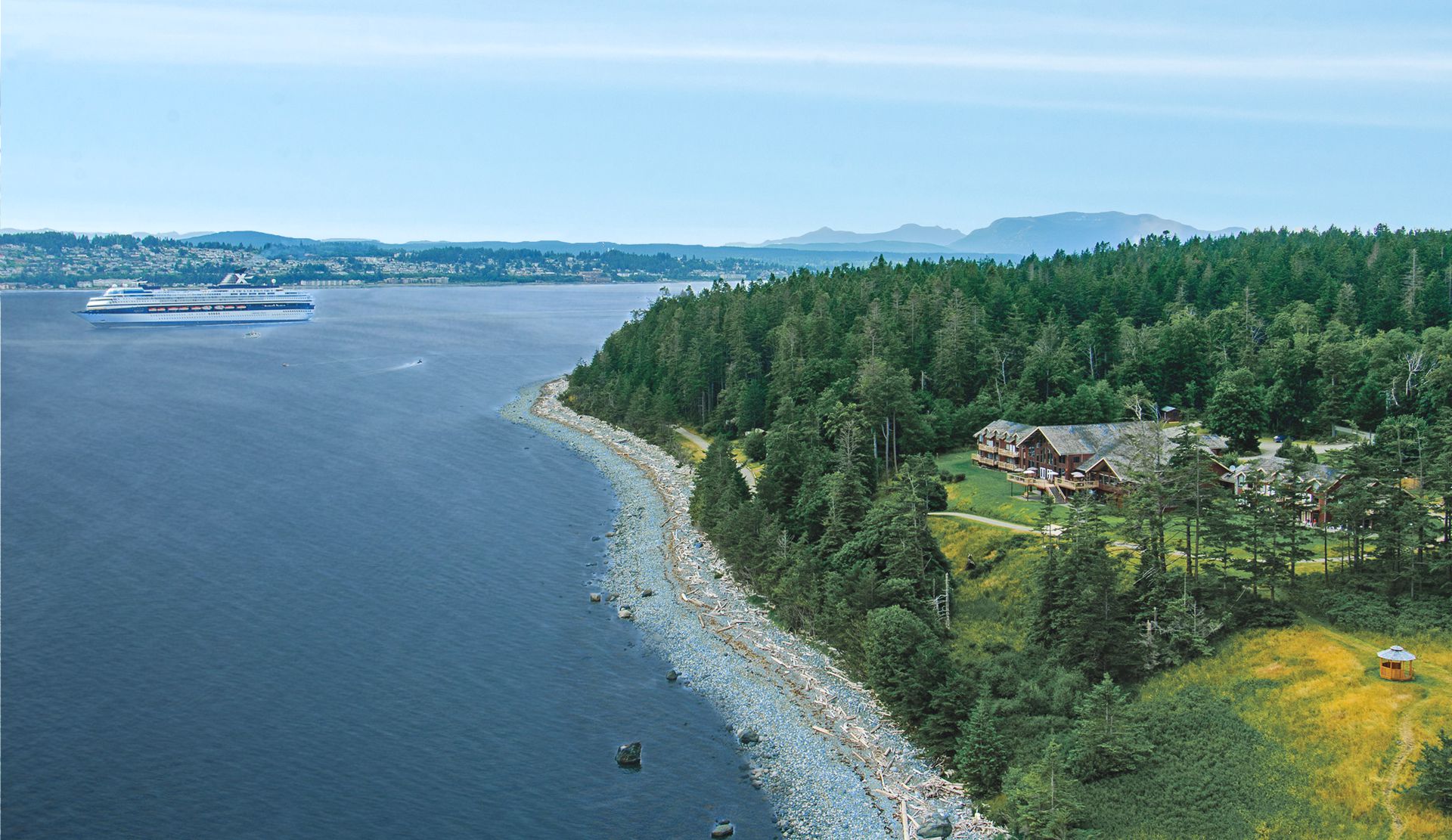 Tsa Kwa Luten Lodge in British Columbia aerial shot