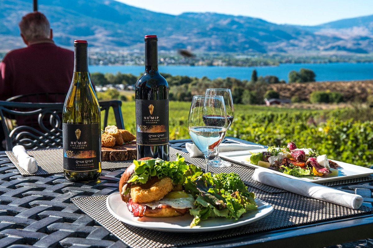 Food and Wine on Patio of Nk'Mip Cellars Winery