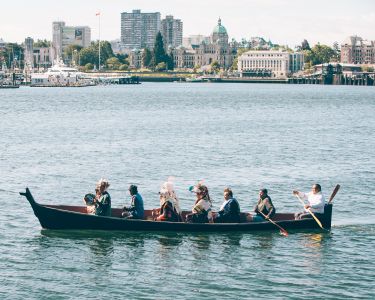 Tourists in a canoe