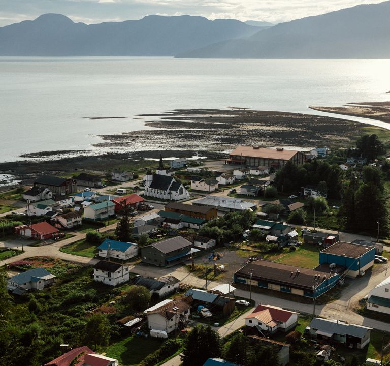 Aerial view of a small town in BC