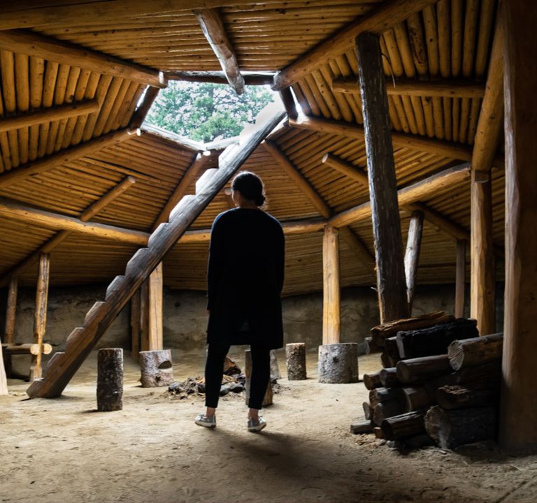 Woman standing in cabin